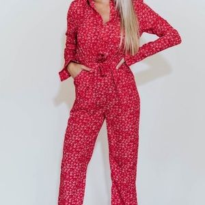 Kittenish Red Jumpsuit